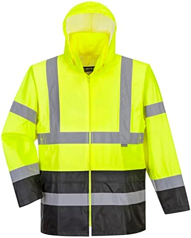 Portwest UH443 Classic Waterproof Rain Jacket in Reflective Contrast Hivis ANSI, Small
