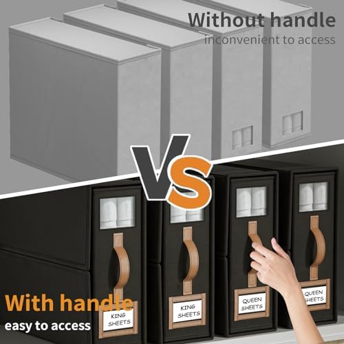 6 Pack Bed Sheets Organizers And Storage,Sheets Set Folder Keeper with Handle,Foldable Bedding Storage Box For Linen Closet,Duvet Cover(King Size-3.7 Gal,Black)