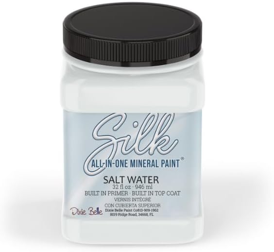 Dixie Belle Silk All-in-One Mineral Paint - Salt Water (32 Fl Oz) - Off-White Water Based Built-In Primer + Topcoat for Wood + Metal - Durable Furniture Paint - Low Reflective Finish