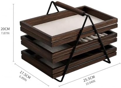 3 Tiered Wood Jewelry Organizer Tray- Walnut Finish Jewelry Storage Organizer for Rings, Watches, Bracelets, Earrings, Necklaces, and Accessories
