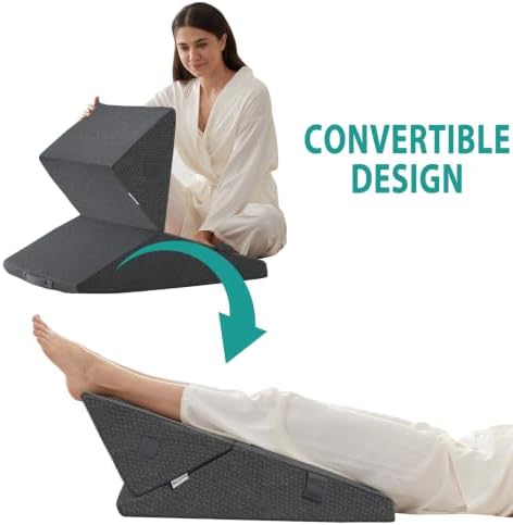 Bedluxe Wedge Pillow for Sleeping, Adjustable 9&12 Inch Foldable Bed Wedge Pillow Set, Orthopedic Memory Foam Triangle Pillows Wedge, 7-in-1 Elevated Pillows for Leg and Back Support, Dark Grey