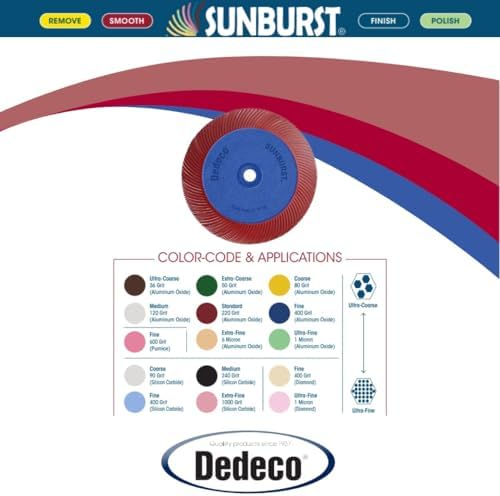 Dedeco Sunburst Radial Bristle Disc 1 Pack - 8" Straight - Red 220 Grit (Standard) - Aluminum Oxide for Polishing & Finishing