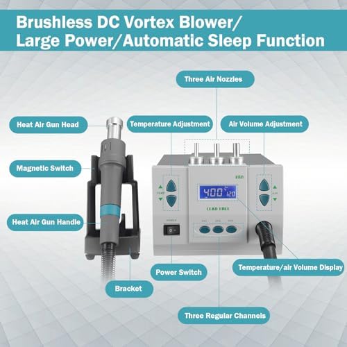 861DW Hot Air Rework Station 1000W Brushless Blower SMD Soldering Station