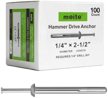 meite 1/4" x 2-1/2" Hammer Drive Nail Concrete Anchors 100Pcs