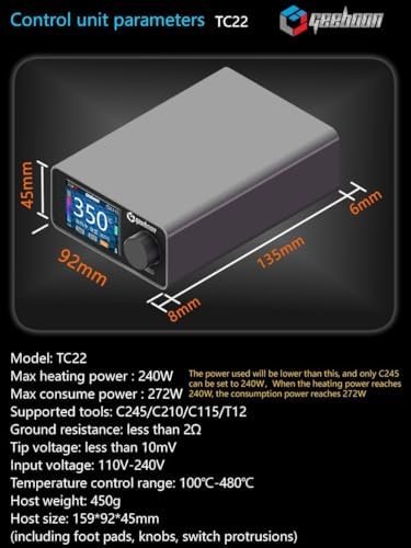 GEEBOON TC22 220W Soldering Station for 115/210/245/T12 Tip, 3 Soldering Tips (T210, SDC02)