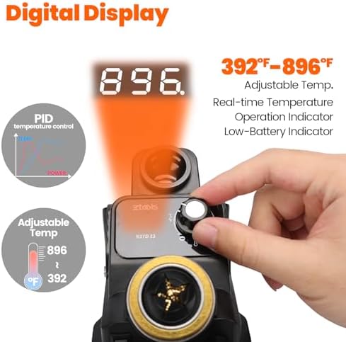 937D-I 3 Cordless Soldering Station, Portable Soldering Iron Kit Compatible with 20V Milwaukee Battery, Integrated Design, Adjustable Temperature 392°F-896°F, Digital Display, Auto Sleep