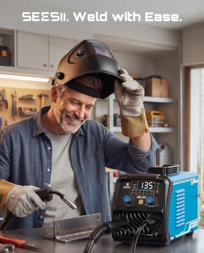 SEESII 135A MIG Welder 110V - 3-in-1 Gasless Flux Core/Lift TIG/Stick Welding Machine, 7.7lbs Portable IGBT Inverter, Large Digital Display Multi Process Welder