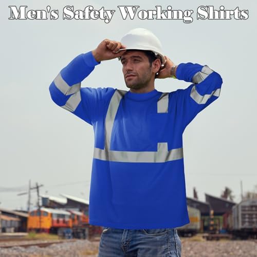 Amylove 4 Pcs Long Sleeve High Visibility Safety Shirts,XL,Blue