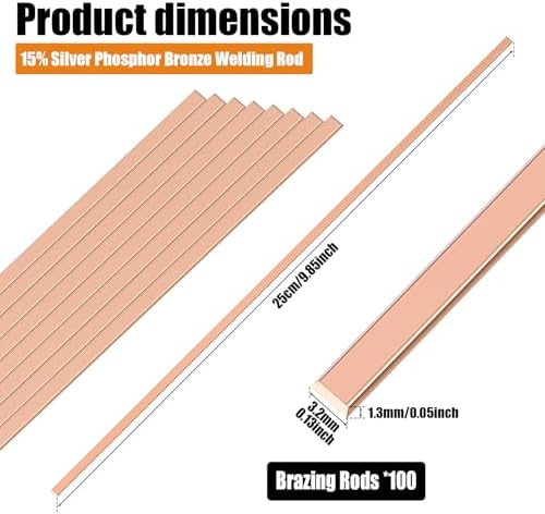100 Sticks 15% Silver Brazing Rods AWS BCuP-5 15% Silver Solder Phos Copper Brazing Alloys Flat Welding Rods 0.050"x1/8"x10" for HVAC Refrigeration Air Conditioning Cold Storage Equipment (100 Pcs)