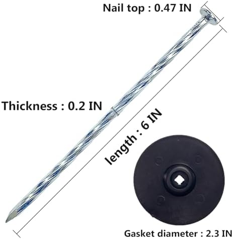 6 Inch 42 Pcs Artificial Turf Stakes Galvanized Spiral with Gasket Caps