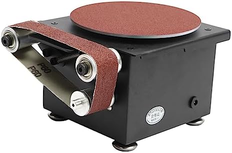 Mini Belt Disc Sande, 6-Inch Sanding Disc and 1.2 x 15-Inch Sanding Belts for Wood Metal Stone Grinding, Small Spindle Sander Machine for Curve Grinding