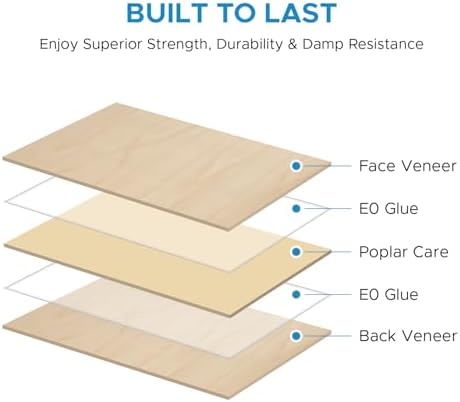 OMTech 6 Pack Birch Plywood Sheets, 12x24 Inch Plywood Sheets for Crafts, 1/8" Thick Wood for Laser Cutting Engraving, Unfinished Wood Boards for DIY Projects Drawing Painting