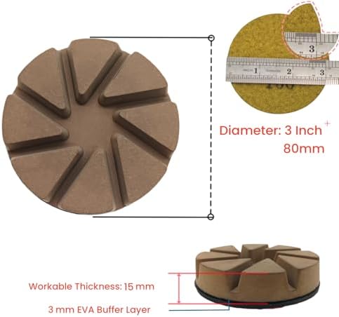 Hybrid Diamond Ceramic Polishing Pucks, Aggressive Concrete Terrazzo Floor Hook n Loop Grinding Pads, 3 Inch Long Using Life Transitional Discs,400# 9PCS