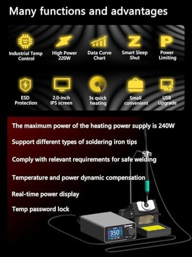 GEEBOON TC22 220W Soldering Station for 115/210/245/T12 Tip, 3 Soldering Tips (T210, SDC02)