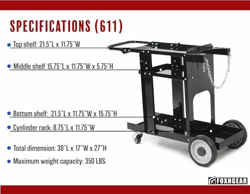 Foxngear Heavy Duty Welding Cart for TIG MIG Welder Plasma Cutter, Large 3-Tier Welder Cart with Gas Bottle Storage, Swivel Caster Wheels, Steel, Black