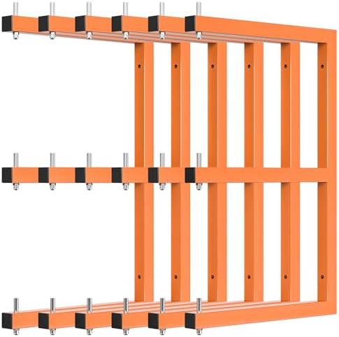 Lumber Rack Wall-Mounted Lumber Storage Rack, Heavy Duty Wood Storage Racks with 9-Level System, 1980 LB Sturdy Garage Wood Organizer, Orange Lumber Metal Racks for Indoor and Outdoor (6 Pack)