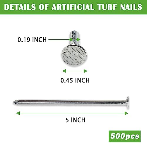 SUNTURF 500 Pack 5 Inch Plastic Edging Nails Artificial Turf Stakes Galvanized Metal Spiral Landscape Spikes for Fake Landscaping Grass, Paver Edging, Weed Barrier, Artificial Turf