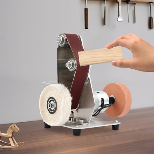 Mini Adjustable Platform Belt Sander, Stainless Steel Low Noise Electric Bench Grinder Sanding Machine, Handcraft System Polisher for DIY Woodworking, Metal Grinding, Jewelry Making