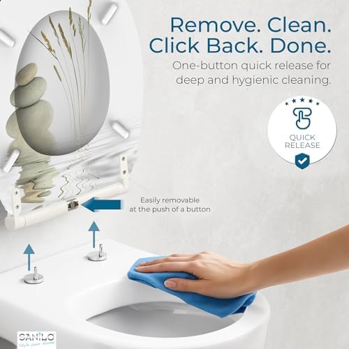 Sanilo Wooden Toilet Seat with Quick Release & Soft Close [ROUND] - Decorative & Slow Close Molded Wood Seat - With One Click for Easy Installation & Cleaning - With Adjustable Fit (Balance)