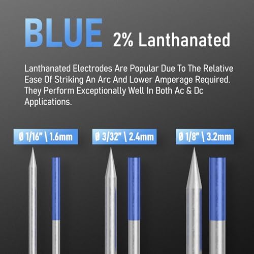 YESWELDER TIG Tungsten Electrode Pre-Sharpened Welding Tungsten Rod 2% Lanthanated 1/8" x 7" (Blue, WL20/EWLa-2) 10-pk