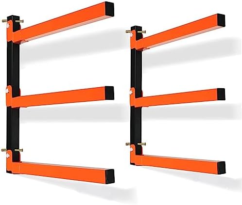 Thanaddo 3-Level Metal Storage Rack, Heavy Duty Wall Mount, 330 lb Capacity, for Lumber, Wood, Pipes, Garage, Workspace (2 Pack)
