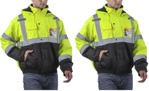 sesafety Reflective Jacket for Men, High Visibility Jackets, Safety Jackets for Men, Hi Vis Construction Bomber Jackets Waterproof with Pockets and Zipper, Black Bottom, Class 3 (Pack of 2)