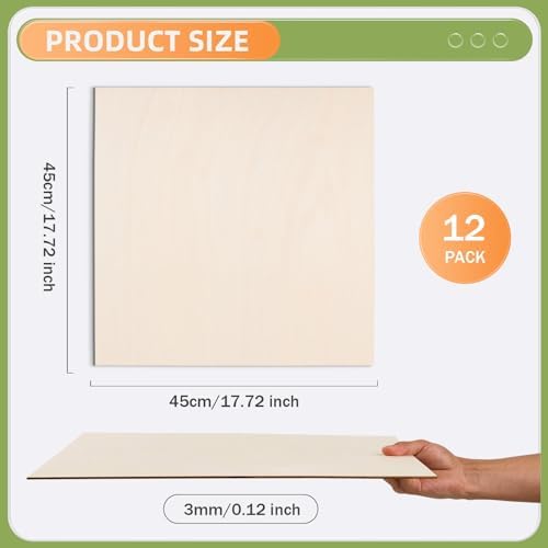 AWIZOM 12 Pcs Basswood Plywood Sheets 18x18x1/8 Inch Unfinished Wood Board