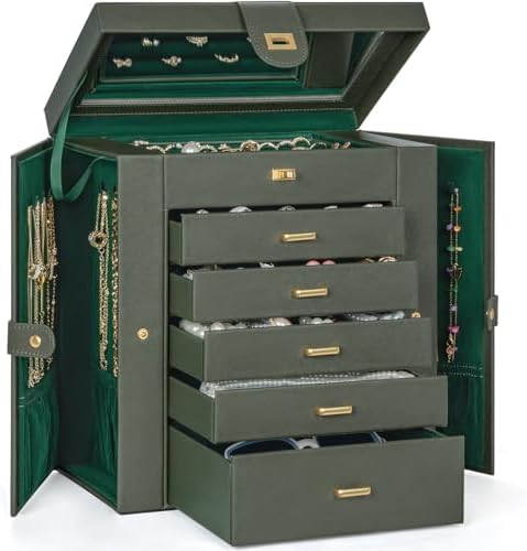 AKOZLIN 6-Tier Jewelry Box Organizer 5 Drawers Storage XLarge Darkgreen