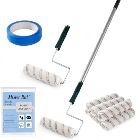 Mister Rui 9 Inch Paint Roller Kit with Microfiber Covers & Extension Pole