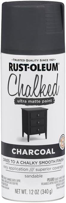 Rust-Oleum Charcoal Chalked All-in-One Ultra Matte Spray Paint | One Coat Coverage | No Primer, Sanding, Or Topcoat Needed | Easy Spray Application | Made in USA | 12 OZ