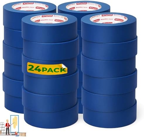 XFasten Blue Painter's Tape, 2 Inch x 60 Yards (24-Pack) Blue Painters Masking Tape Bulk - Sharp Edge Line Technology, Produces Sharp Lines | Residue-Free and Artisan Grade Wall Trim Tape