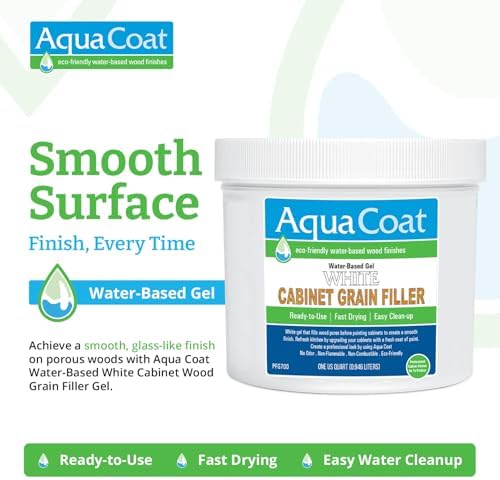 Aqua Coat Water-Based White Cabinet Wood Grain Filler Gel – Fast Drying, Low Odor White Wood Filler, Sandable & Paintable for Interior & Exterior Repairs, Upgrades & Restorations (4 Quarts)