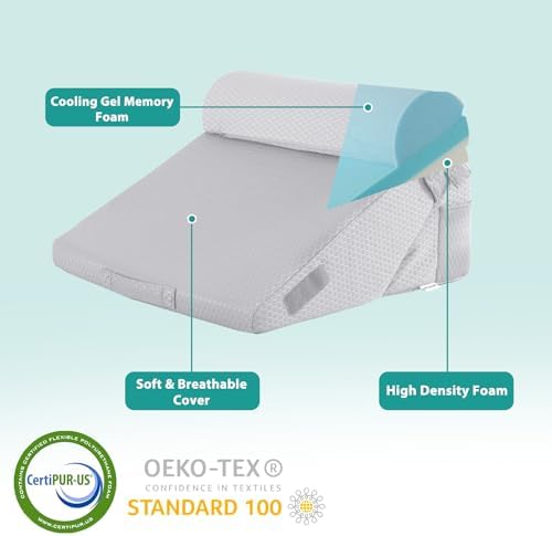 Bedluxe Wedge Pillow Set for After Surgery, Orthopedic Bed Wedge Light Grey