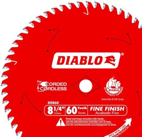 Diablo Fine Finish Saw Blade - 8-1/4 in Diameter, 60 ATB Teeth
