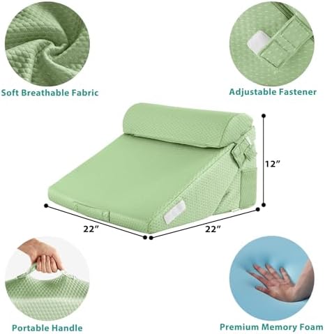 Bedluxe Wedge Pillow Set for After Surgery, Orthopedic Bed Wedge, Green