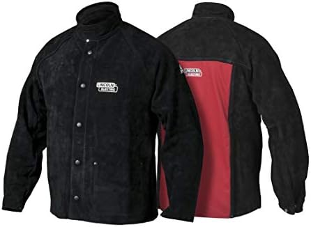 Lincoln Electric Heavy Duty Leather Welding Jacket | Ideal for High Amperage or Out of Position Welding | Large | K2989-L,Black/Red