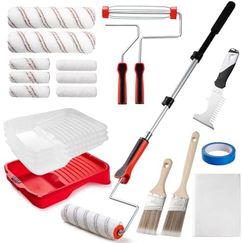 Mister Rui 4 Inch and 9 Inch Paint Roller Kit with 3-Ft Extension Pole