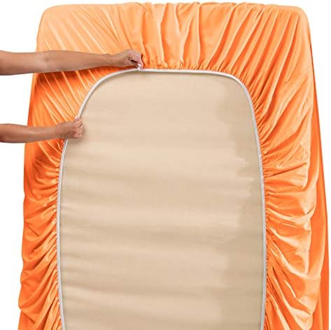 Hearth & Harbor Full XL Size Sheets - 4 Piece Bed Sheet Set, Hotel Luxury Double Brushed Bed Sheets - Extra Soft Bedding Sheets & Pillowcases, Full XL, Apricot Orange