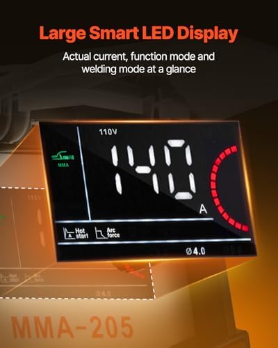 VEVOR MMA Welder, 205A 2-in-1 MMA Lift TIG Stick Welding Machine, 110/220V Dual Voltage IGBT Inverter Welder Machine with Digital Display, Hot Start Arc Force Anti-Stick (Lift Torch Not Included)