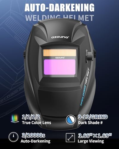 AZZUNO 145A MIG Welder with Helmet, 110/220V 4-in-1 Gas/Gasless Flux MIG