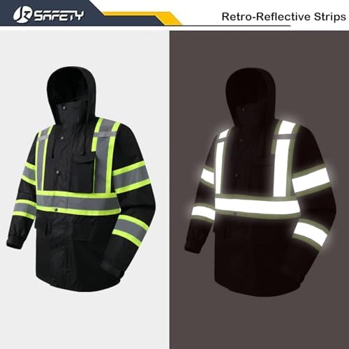 JKSafety Hi Vis Rain Jacket for Men Women Safety Rain Gear Black 3XL