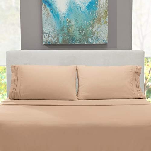 Hearth & Harbor Full XL Size Sheets - 4 Piece Bed Sheet Set, Hotel Luxury Double Brushed Bed Sheets - Extra Soft Bedding Sheets & Pillowcases, Full XL, Taupe