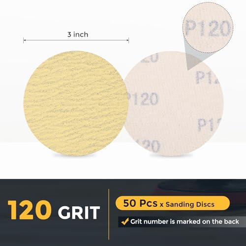 HARFINGTON 50 Pcs 3 Inch Sanding Discs 120 Grit Yellow Aluminum Oxide