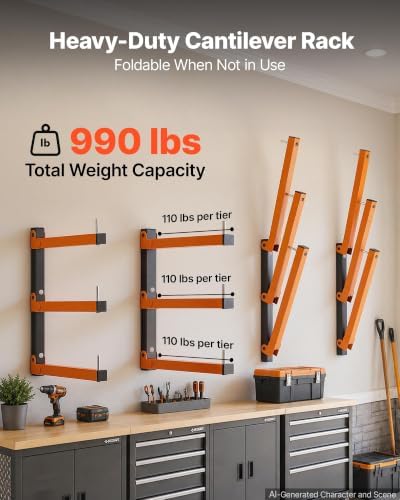 VEVOR Lumber Rack, 3-Tier 6-Pack 110 lbs per Tier, Foldable Wood Storage