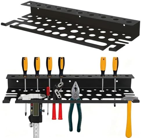 Metal Screwdriver Organizer, 15.75inch Utility Wall Mount Tool Organizer for Screwdrivers Pliers Holder with 35 Holes, Hand Tool Storage Rack for Workbench, Garage, Warehouse (Black, 2 Layers)