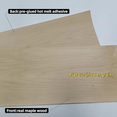 Maple Wood Veneer Sheet,Flat Cut,8.5''x 98'',Iron On Stick Veneer Roll Without Paper,Pre-glued Hot Melt Self Adhesive Strip for Cabinet Furniture Plywood Door Speaker Renovation Woodworking