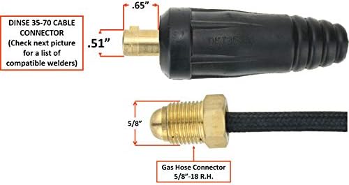 SÜA - 17FV Series - 150 Amp - Air Cooled - Flexible Head TIG Torch with Valve - 25 feet 2-Piece Cable - Dinse 35-70 Connector