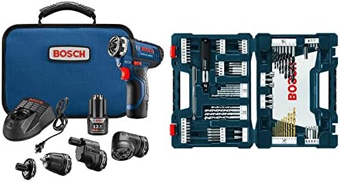 Bosch GSR12V-140FCB22 Cordless Electric Screwdriver 12V Kit - 5-In-1 Multi-Head Power Drill Set and 91-Piece Drilling and Driving Mixed Set MS4091