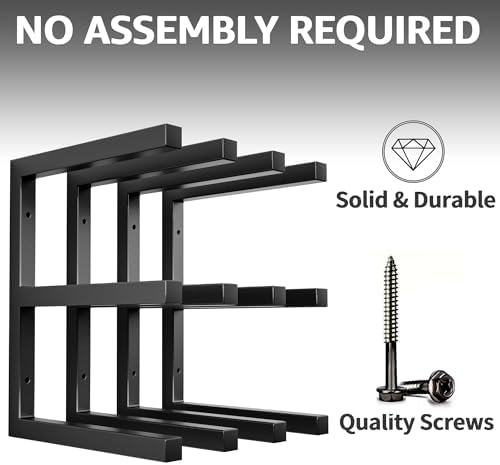 YYR Wood Organizer and Lumber Storage Rack Wall Mount, Heavy Duty Metal Shelf with 6-Level Holds Up 1200 LBS, Indoor & Outdoor Use - Black