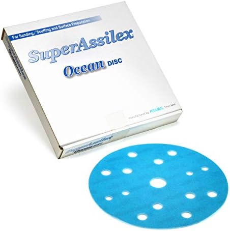 Eagle Abrasives Super Assilex Flexible 6 inch Sanding Discs, Ocean K-360, 15 Holes, Hook & Loop, 193-1575, 25 Discs, Aluminum Oxide, Blue, Compatible with Angle Grinder